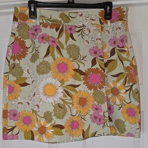 Spartina 449 Sage Mini Skirt with Pink, Orange & White Floral Print